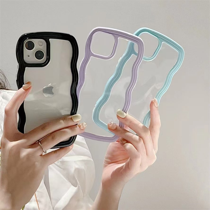 Wholesale Phone Cases | Customizable | Factory Direct – Wavy Frame Clear Acrylic Case for Samsung, Xiaomi, Huawei, OPPO, Vivo