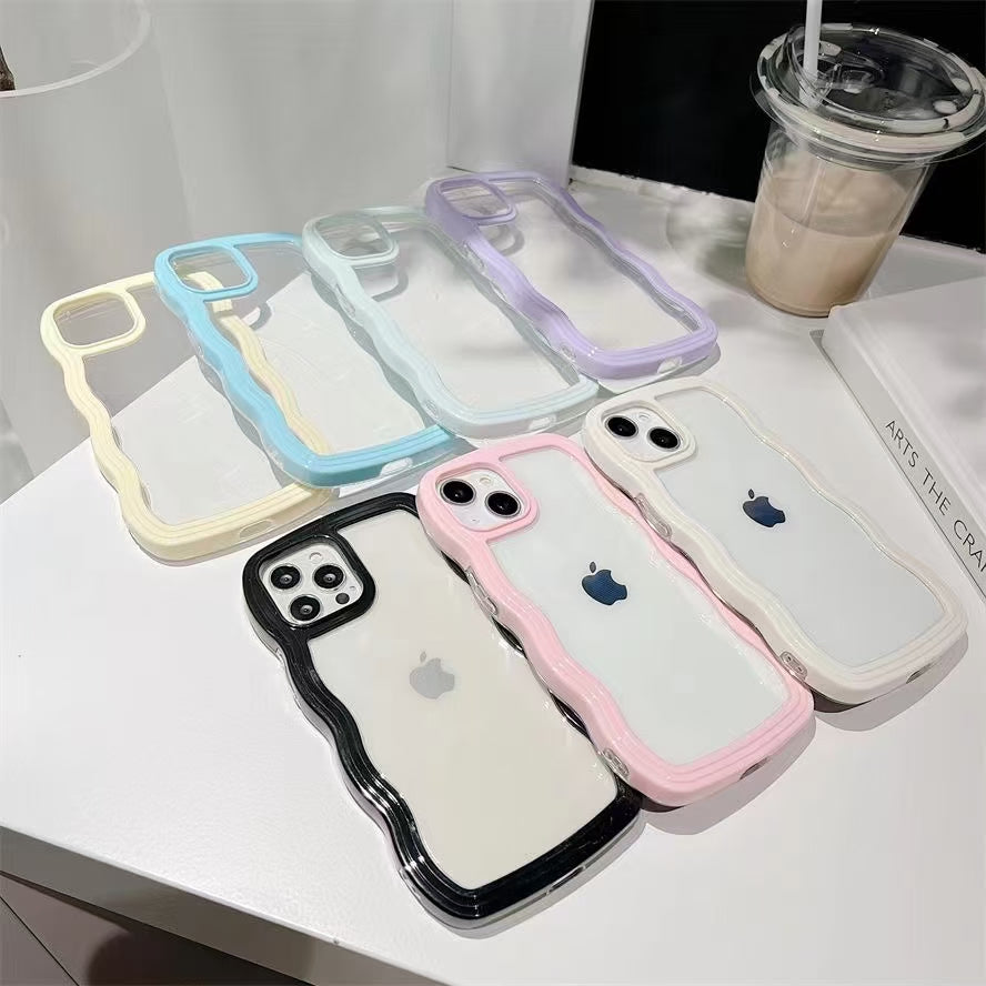 Wholesale Phone Cases | Customizable | Factory Direct – Wavy Frame Clear Acrylic Case for Samsung, Xiaomi, Huawei, OPPO, Vivo