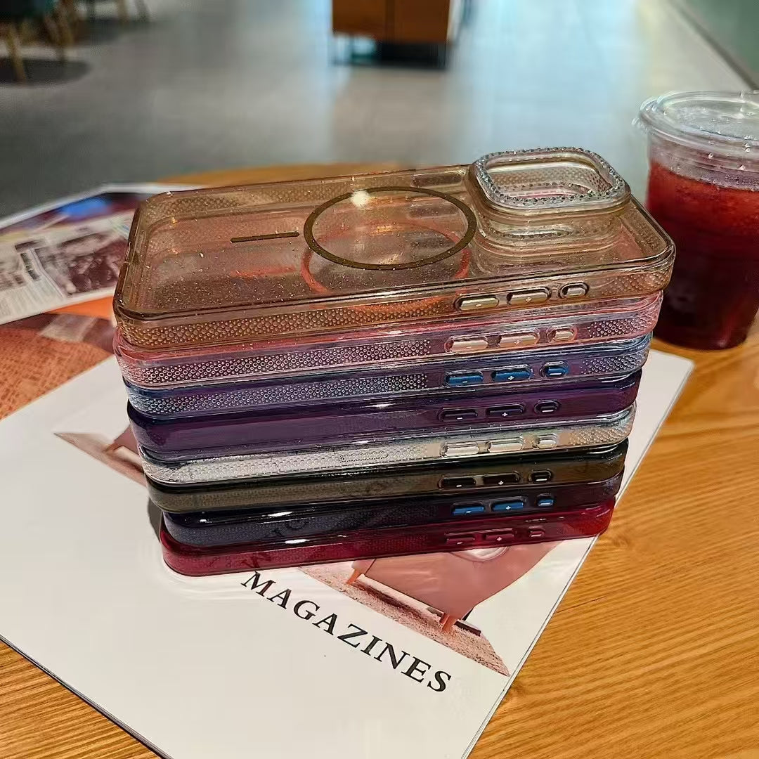 Wholesale Phone Cases Customizable Factory Direct – Clear Glitter Case with Magnetic Ring & Diamond Camera Bumper for Samsung, Xiaomi, Huawei, OPPO
