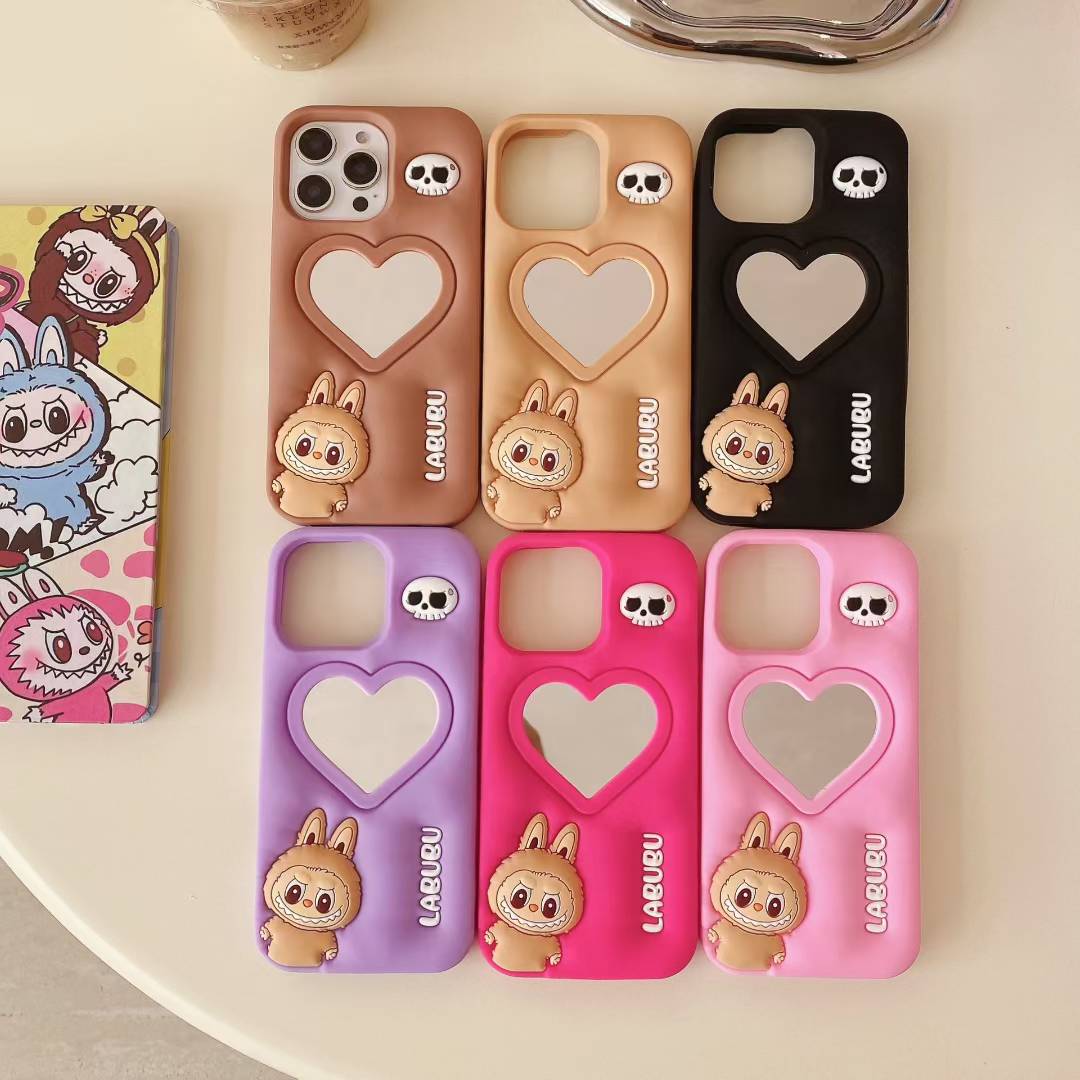 Wholesale Phone Cases Customizable Factory Direct Liquid Glitter Heart Silicone Case with Cute Elf Design for iPhone 15 14 13 12 Pro Max