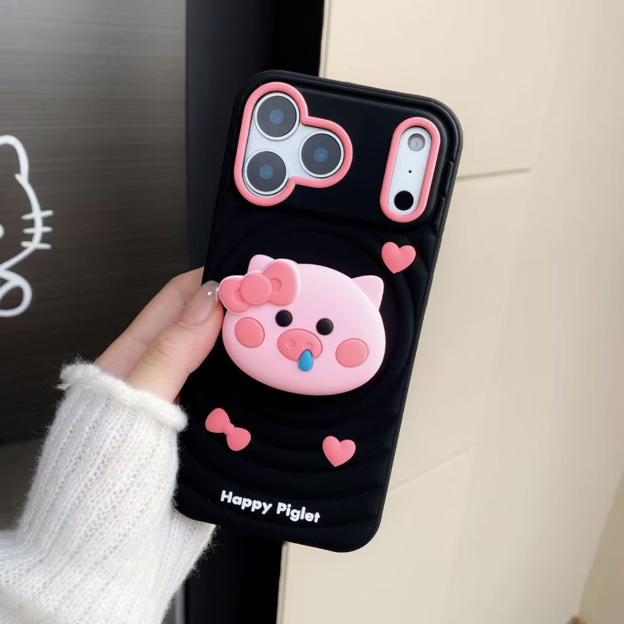 Cute 3D Pig Silicone Case for iPhone 17 17 Pro 17 Pro Max – Soft Shockproof Cover with Stand, Heart Decor and Kawaii Design