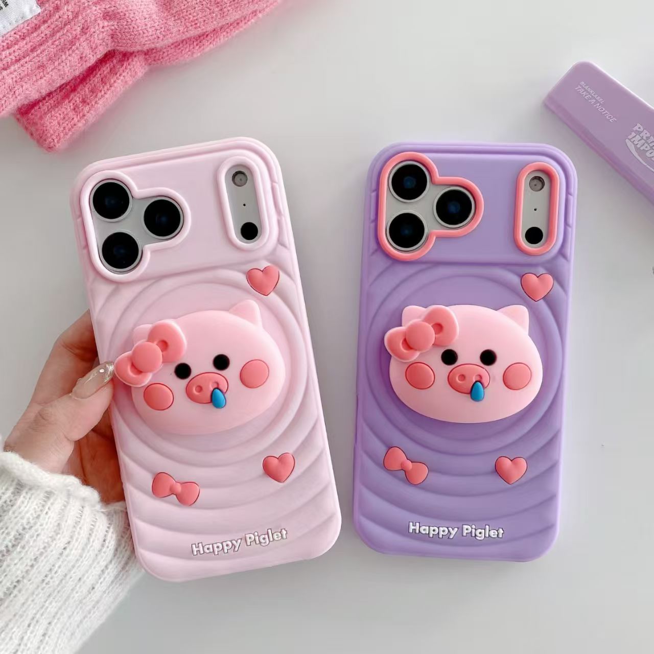 Cute 3D Pig Silicone Case for iPhone 17 17 Pro 17 Pro Max – Soft Shockproof Cover with Stand, Heart Decor and Kawaii Design