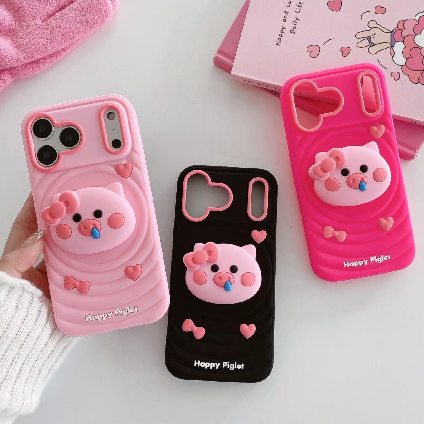 Cute 3D Pig Silicone Case for iPhone 17 17 Pro 17 Pro Max – Soft Shockproof Cover with Stand, Heart Decor and Kawaii Design