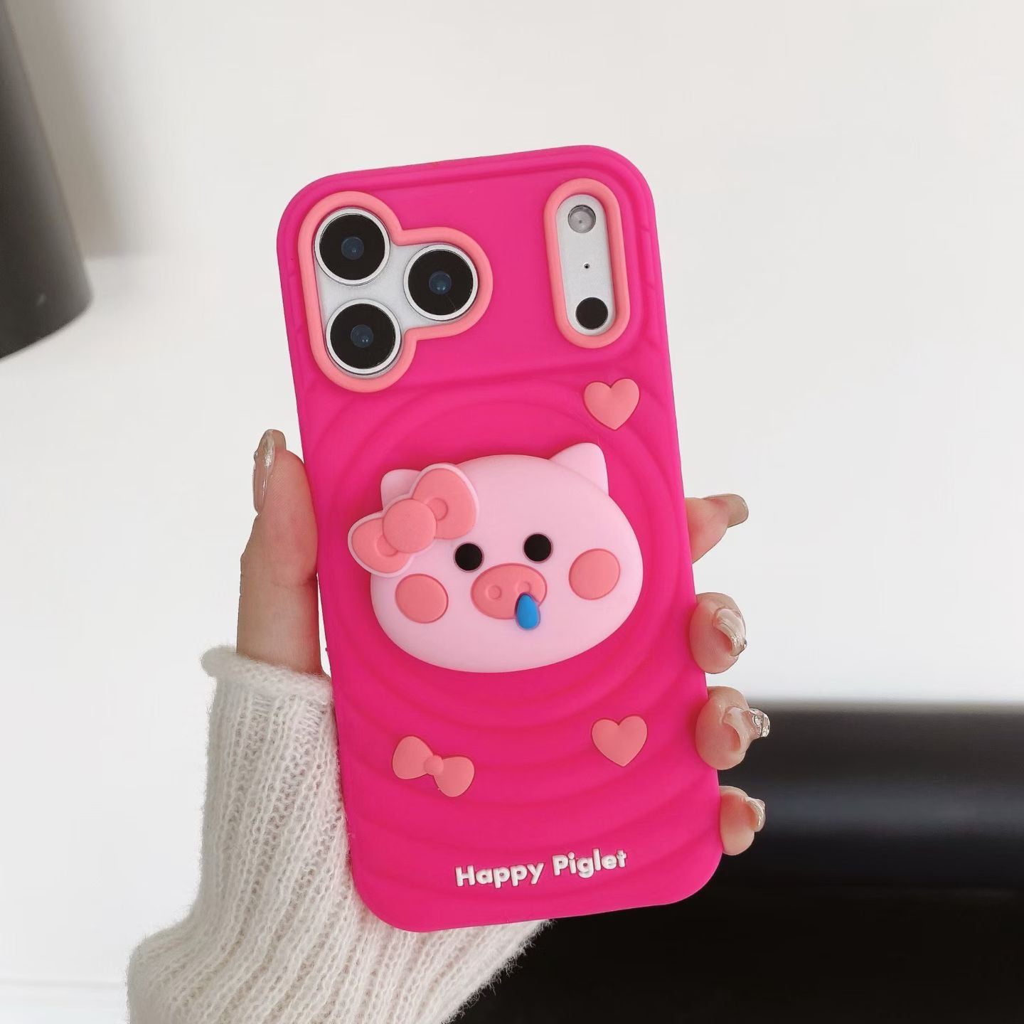 Cute 3D Pig Silicone Case for iPhone 17 17 Pro 17 Pro Max – Soft Shockproof Cover with Stand, Heart Decor and Kawaii Design