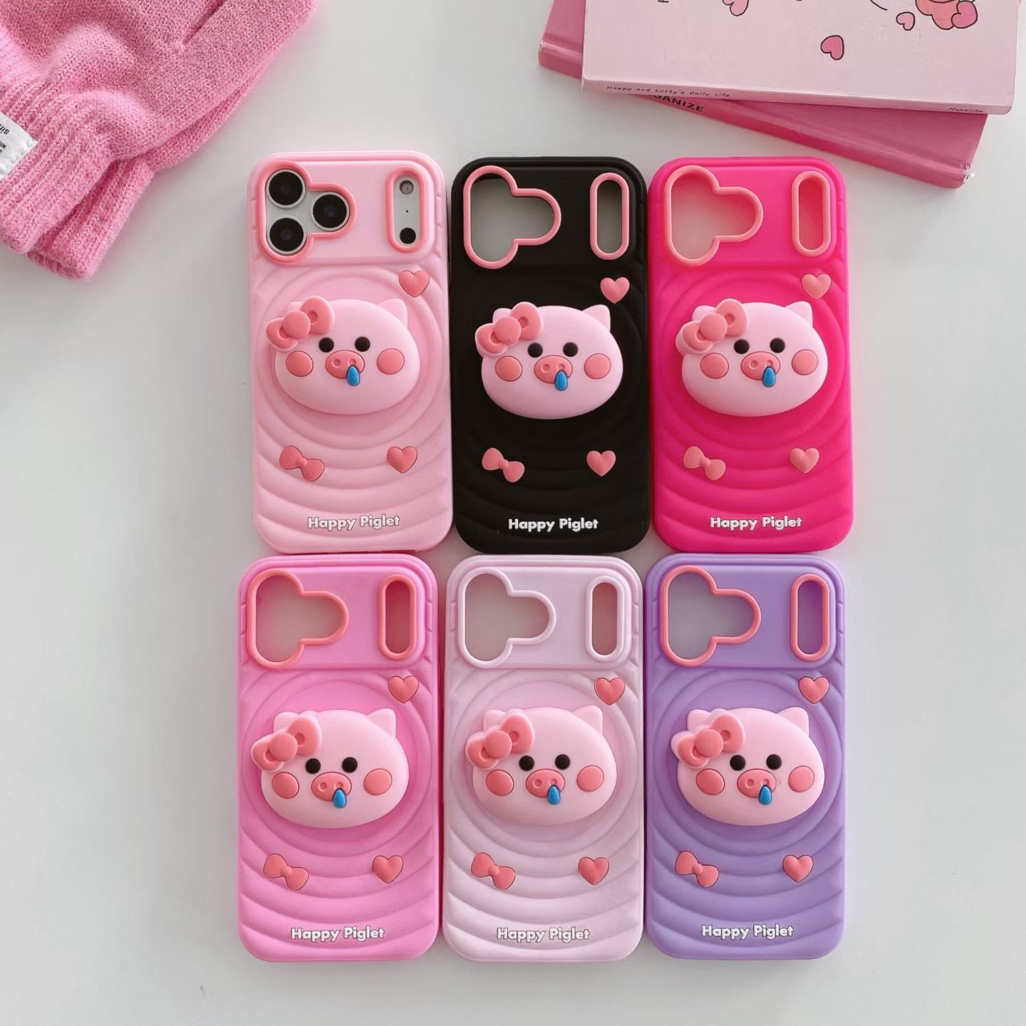 Cute 3D Pig Silicone Case for iPhone 17 17 Pro 17 Pro Max – Soft Shockproof Cover with Stand, Heart Decor and Kawaii Design