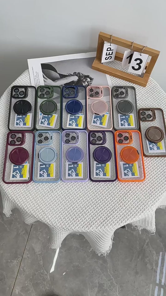 u8 Transparent Acrylic Phone Case with Dual Metal Kickstands Lens Stand Magnetic Ring Holder Shockproof Matte Frame for iPhone 17 17 Pro 17 Pro Max